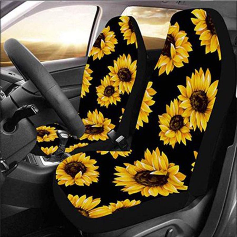 Ldntly 10PCS Sunflower Accessories for Car Wheel Cover,2PCS Front Seat Covers Sunflower Gifts for Women,Pattern Center Pad,Cup Holder Coaster Keyring Car Vent Coaster,Universal for Auto Truck SUV - Image 2